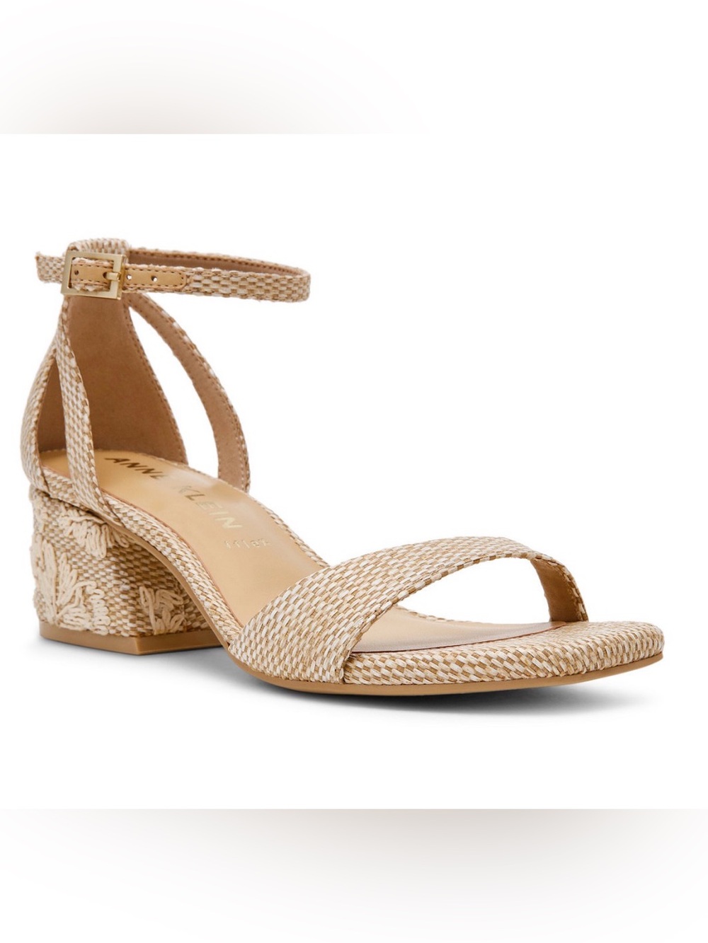 Anne Klein Women's Mia Raffia Ankle Strap Block Heel Dress Sandals